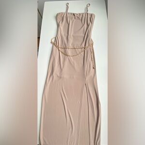 Elegant Tan Dress with Side Slit